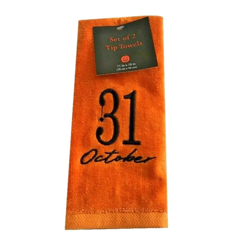 Halloween Fingertip Towels Cute 31 October Embroidered Orange Spider Set of 2